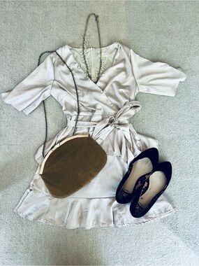 Altar'd State Ivory Wrap Mini Dress with Tie Waist